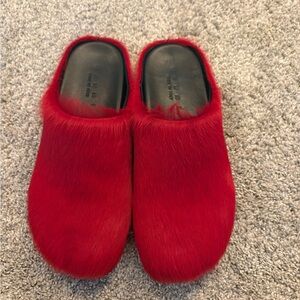 MARNI Red Fur Women's Slip-On Shoes